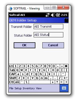 Figure 54 - OEM Folder Setup The transmit folder contains the OEM files that are to be transmitted by the portable reader, and the AEI Tag Folder contains the file that has the AEI tag and barcode