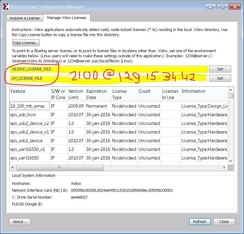 Figure 8: Entering License Server Information in Xilinx License Manager 14.