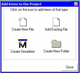 If you use ModelSim without ISE it is necessary to type in a new project folder instead of browsing: D:\ISEwork\<projectname> With a click on OK the Add Items to the Project window gets