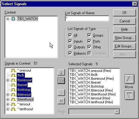 OrCAD/ModelSim Tutorial for CPLDs To add the tbreset and tbstartstop signals, select the Basic tab in the Interactive Stimulus dialog box, and repeat the above procedures done for tbclk.