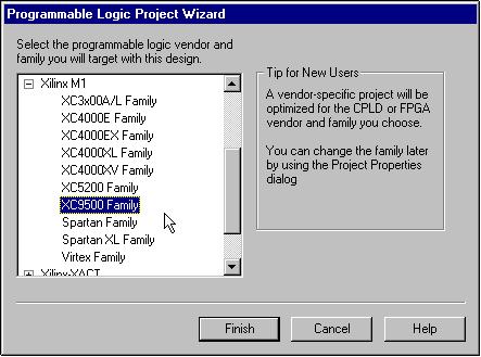 OrCAD/ModelSim Tutorial for CPLDs Figure 1-12 Selecting the XC9500 target family In the second dialog box, select