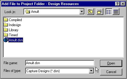 OrCAD Tutorial Figure 1-13 Adding design files to the project The amult design exists in <orcad_path>\samples.