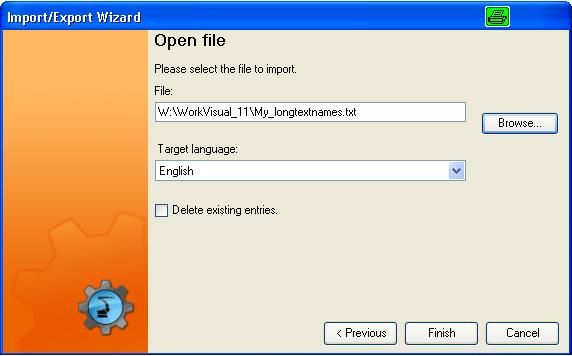 Fig. 9-2: Importing long texts 5. Click on Finish. 6. If the import was successful, this is indicated by a message in the Import/ Export Wizard window.