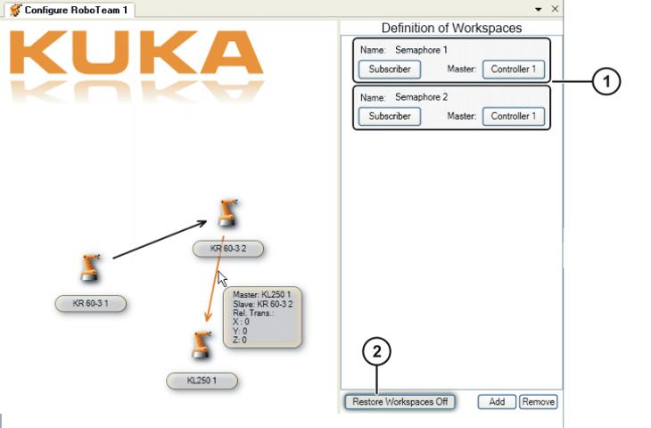 11.2.6 Creating and configuring workspaces The workspaces described here are specific to RoboTeam and have nothing to do with the following workspaces: Workspaces configured in the KUKA System