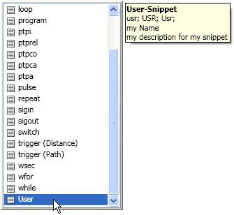 12 Programming The snippet is to have the name User in the snippet list, and the tool tip should contain the information shown here: Fig.