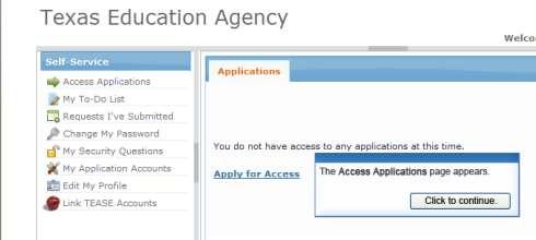OPTION 2: Under the Access Applications tab you will see a blue link that says Apply for Access.