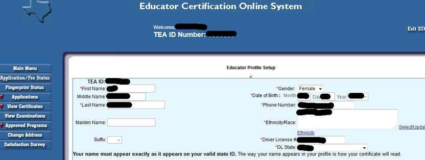 Accessing Your TEA Educator Profile STEP 1: Click on the Educator link above your TEA ID number on the Texas Education Agency User and Access Management screen (White Screen).