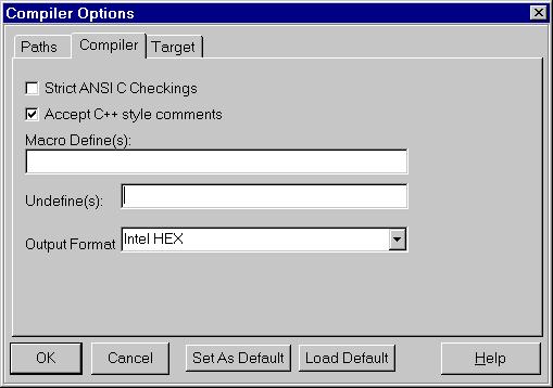 Compiler In the Compiler page of the dialog box, you specify options that affect the compiler operations.