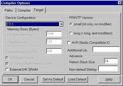 "Compiler" Options Target In the Target page of the dialog box, you specify options that pertain to your target.
