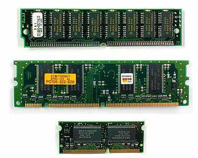 RAM memory modules From the top: SIMM, DIMM and SODIMM Memory How much RAM does an application require?