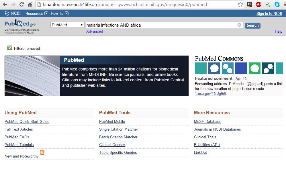The Search box on PubMed is active. Place your search statement in the box.
