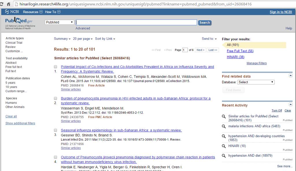 At the bottom of each citation, there is the Similar articles option.