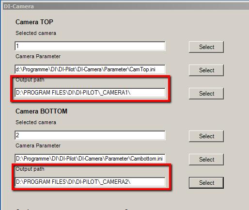 Configure the DI-Camera Software Configuration DI-Camera 2 Parameter name Function (1) Selected Camera Choose 1 for the Top Camera, 2 for the Bottom Camera (2) Camera Parameter Select the camera