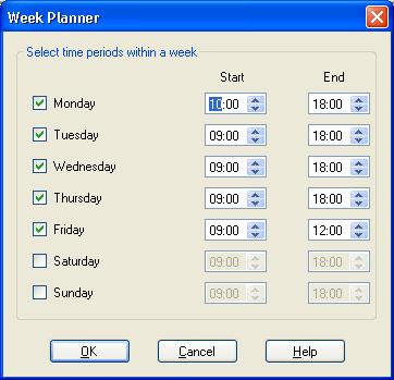 Using the Client: The Conditions Editor 5.18.3 Week Planner The Week Planner element is used to set which time periods during a normal week return 'true'.
