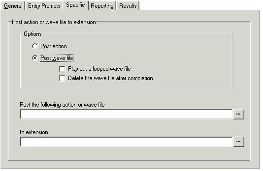 Actions: Miscellaneous Actions 6.8.5 Post Dial The Post Dial action can be used to connect another extension to a specified call flow start point or to play a recording to that extension. Settings 1.