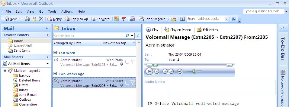 8.8 UMS Exchange 2007 UMS can be configured to use a users Exchange 2007 email account as the user's voicemail message store rather than the voicemail server.