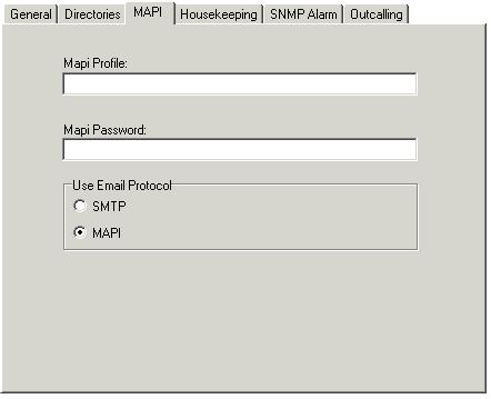 3.1.3 MAPI By default, the server is configured for SMTP email mode. However if required it can be switched between SMTP and MAPI mode. Some options are not available if you are working offline.