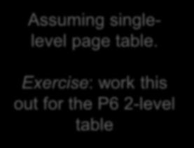 Exercise: work this out for the P6 -level table Memory protection Associate protection info with each frame Actually no - with the PTE.