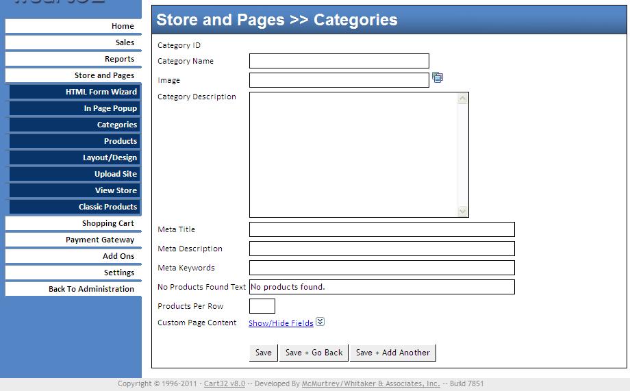 Add a Category/Subcategory To add a top level category, click the Add Top Level Category link at the top of the Categories page.
