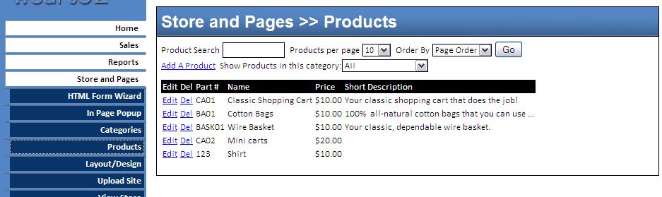 Products At the top of the Products page is a group of tools for searching through and paginating your products.