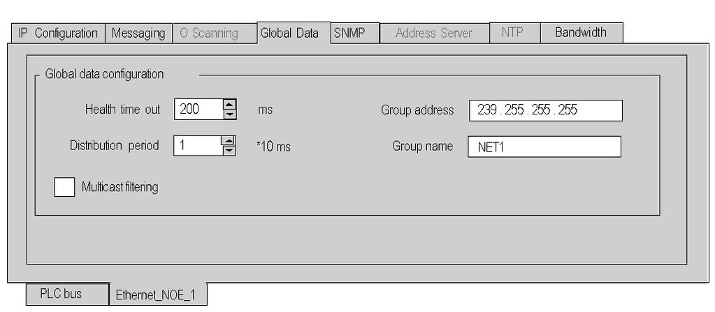 Software Configuration Parameters The Global Data Configuration Tab Introduction In order to use the BMX NOE 01x0 with global data, it is necessary to set the configuration parameters.