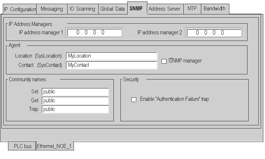Software Configuration Parameters Configuring SNMP as an Agent Introduction To use the BMX NOE 01x0 or BMX P34 20x0 module as an SNMP agent, it is necessary to adjust the SNMP configuration
