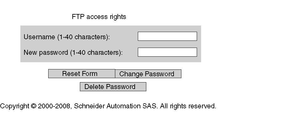 Embedded Web Pages FTP Security Page Introduction You can modify the username and password for FTP access rights on this page. NOTE: You can download Web pages to the C type memory card over FTP.
