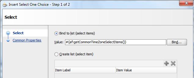 How-to create a select one choice list of common time zones ADF Faces provides an option to query a list of common timezones for display in a Select One Choice component.