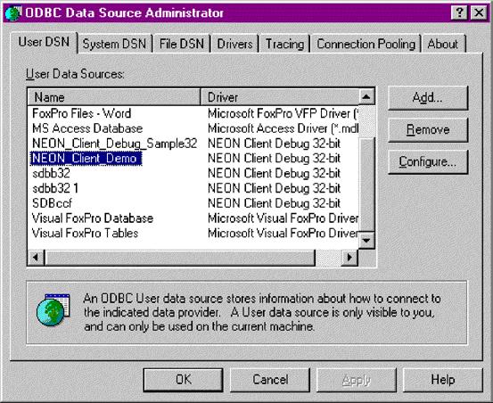 Figure 30. ODBC Data Source Administrator screen 2.