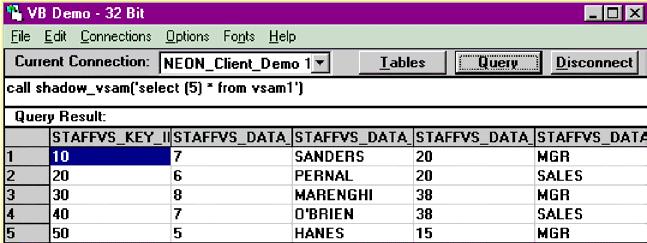 Example of VSAM query results For VSAM ia CICS (read/write access):