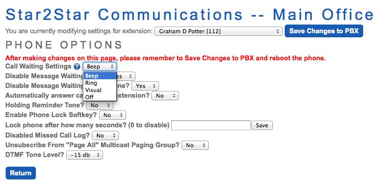 2. Polycom Phones (contd) p). Phone Options (Call Waiting Settings) Polycom users can set additional phone options using the Star2Star web portal. 1.