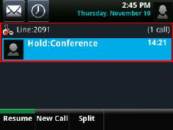 To place a conference call on hold: From Active Call, Lines, or Calls view, tap Hold. If you re in Calls view, be sure to highlight the conference first.