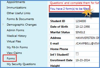 10 v.6-9-17 V- Forms Click on one of the Forms links to access and complete the following forms in your pending list. ALL students Annually a.