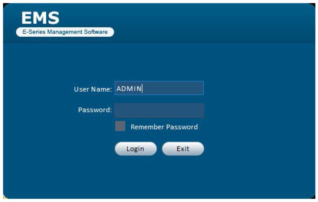 3 Setting Double click EMS icon, you can go to the login interface. 3.1 Login Interface Login interface is shown as in Figure 3-1.