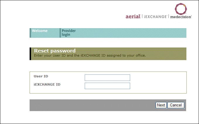 Getting Started The Reset password page displays. 2. Enter your User ID. 3.