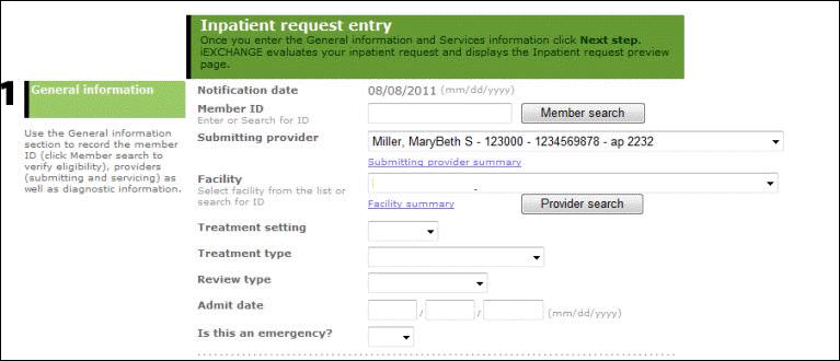 Performing Searches The Inpatient entry request page is