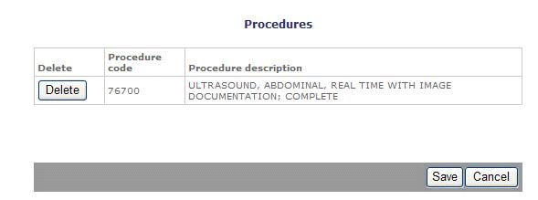 Performing Searches If you select one of the offered definitions, the Procedure Search displays listing the procedures selected. 7. Click Delete to remove the procedure and perform another search.. 8.