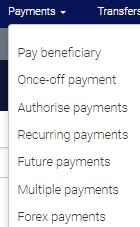 4.4.2 Pay beneficiary groups In the top navigation menu select Payments and Multiple payments. Select the beneficiary group from the dropdown menu.