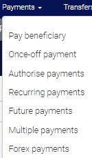 In the top navigation menu select Payments and Forex payments.