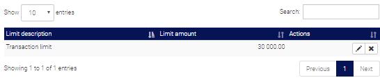 7.3.2 Transaction limits: Change In the top navigation menu select Settings, Limits and Transaction limits.