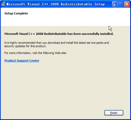 click Finish to complete the installation of vcredist_x86 patch.
