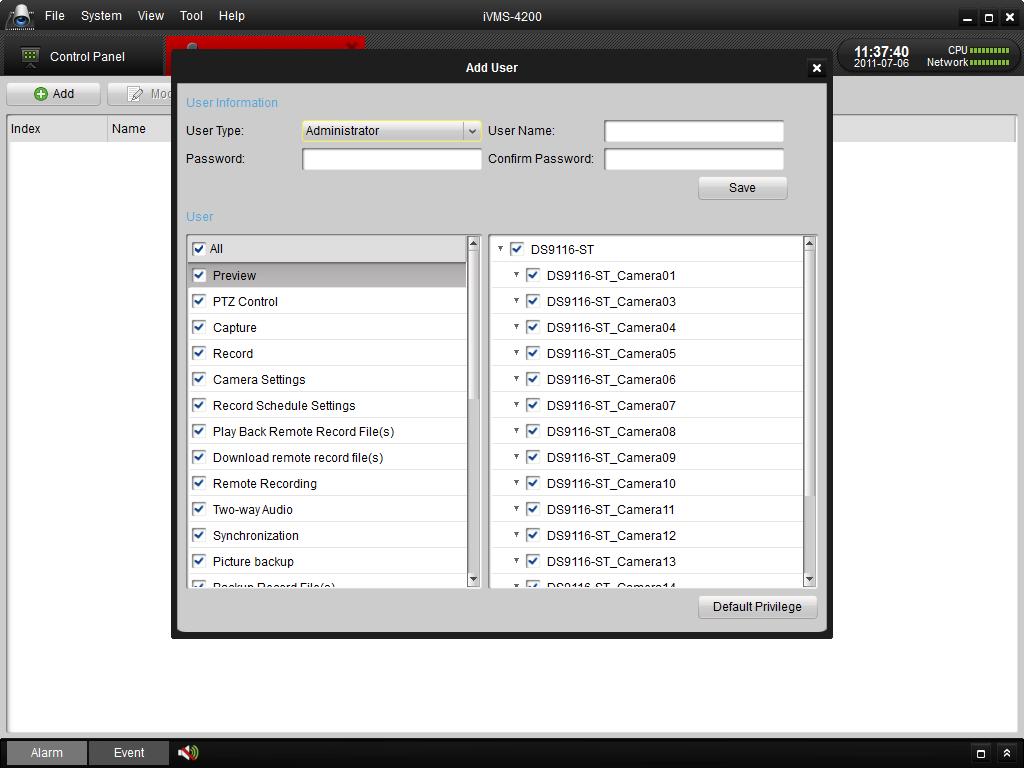Figure 3.24Add User There are two parts of the dialog box of Add User: Basic Information and User Permissions.