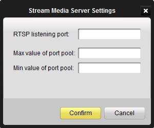 Click Delete to delete the Stream Media Server. Click Remote Configuration to configure the SMS with RTSP Listen port, Port pool upper limit and Port pool lower limit. Figure 4.