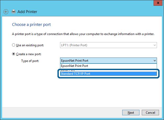 Function Settings D Select Create a new port, select Standard TCP/IP Port as the Port Type, and then click Next.