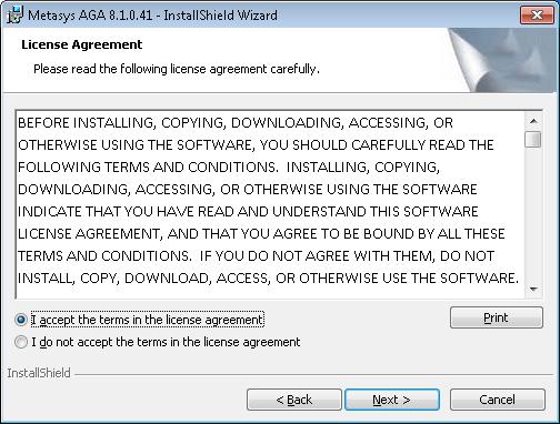 software check passes, the License Agreement screen appears (Figure 3). Read the license agreement and click I accept the terms of the license agreement, click Next, and continue to Step 5.