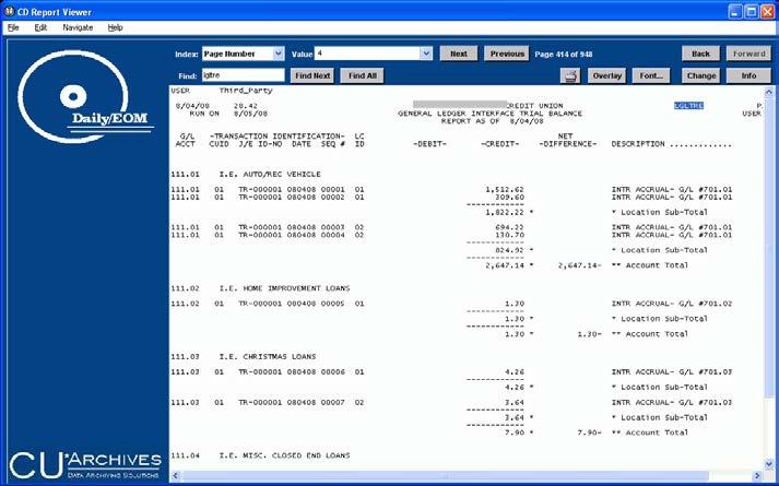 VIEWING AND PRINTING REPORTS Figure3: The Report Viewer Screen (Reports) When a report file is first displayed it will show page 1 of the report file, which contains just your credit union name.