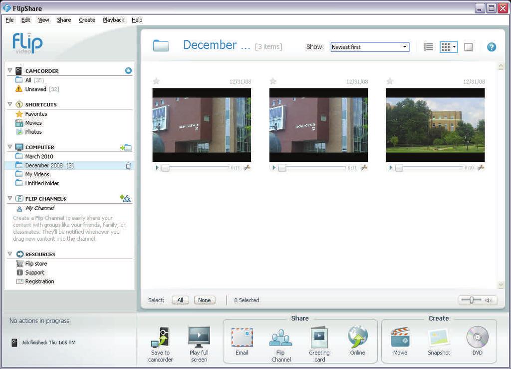 7. Under the Computer category, click the folder where the video was saved (see Figure 4). You will see the video displayed in the main window. Figure 4 - Flip Camera Options 8.
