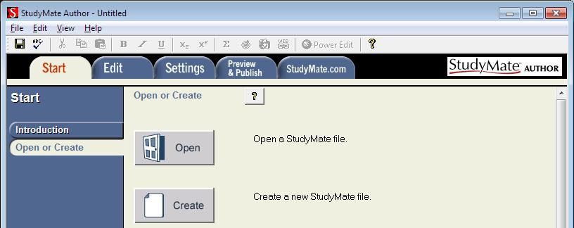 Create a New StudyMate File Under the Start tab, click on Open or