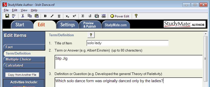 Creating Questions Under the Edit tab, select the type of question you would like to ask.