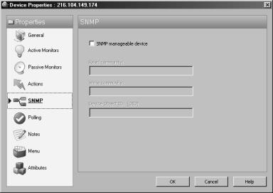 CHAPTER 4 Devices Device Properties - SNMP This dialog displays a device s SNMP properties.